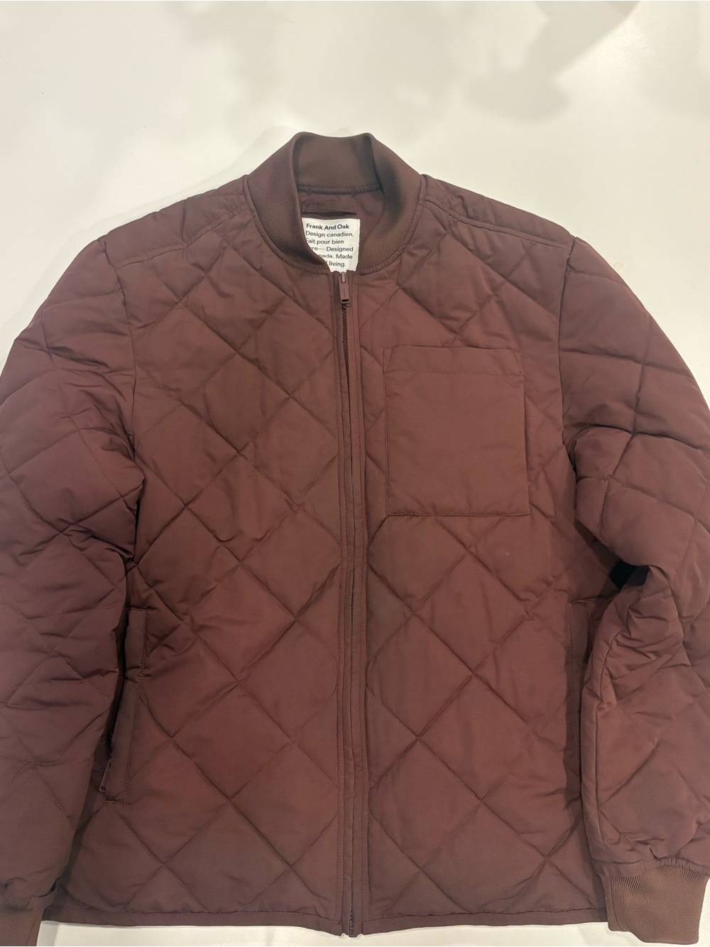 Men's Frank & Oak Quilted Skyline Bomber Jacket in Maroon